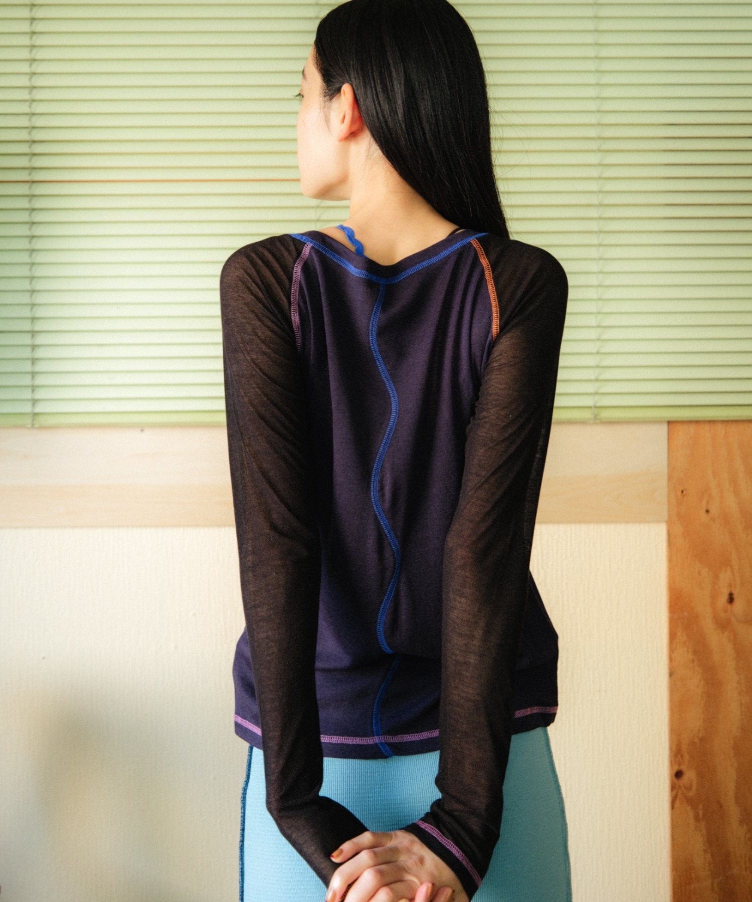 PAMM シースルーラグランロンT アイスブルー×ホワイト PAMMのシースルーラグランロンT（Tシャツ/カットソー）｜PAMM