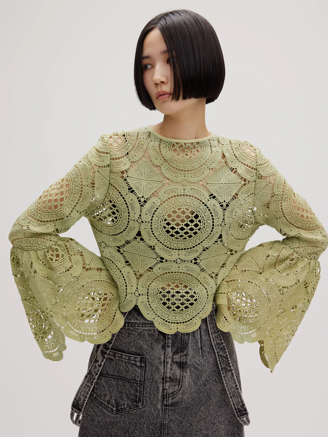 トップス Ameri MEDI INDIAN 2WAY BIG LACE TOPS MEDI INDIAN 2WAY BIG LACE TOPS (col.IVO / MNT / BLK) ー6.3